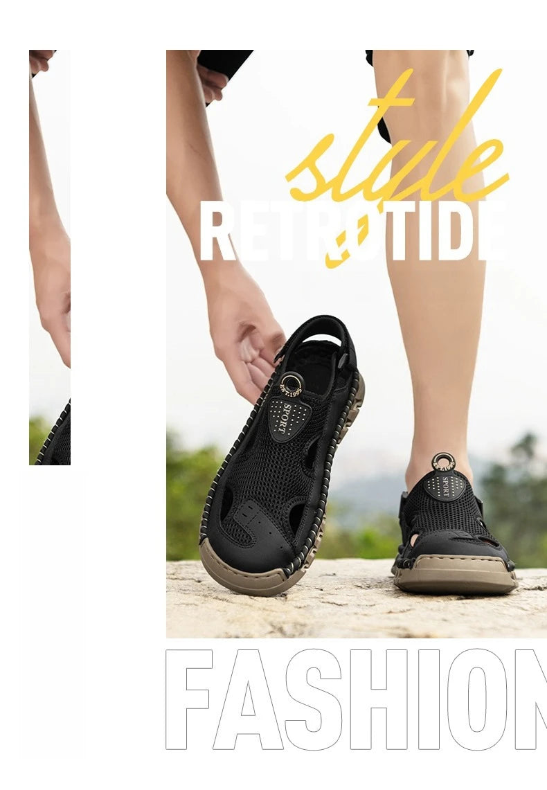 Summer Sandals Shoes Men Outdoor Breathable Lightweight Low-top Shoes Men Anti-slip Flat Water-resistant Hiking Casual Shoes Men