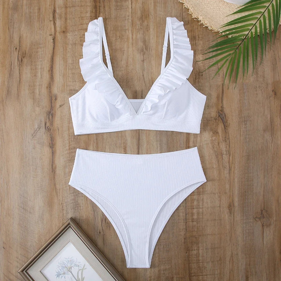 Sexy Striped Ruffle Bikini Swimsuit Women 2025 Two-piece Swimwear High Waisted Bikinis Sets Female Bathing Suit Push Up Monokini