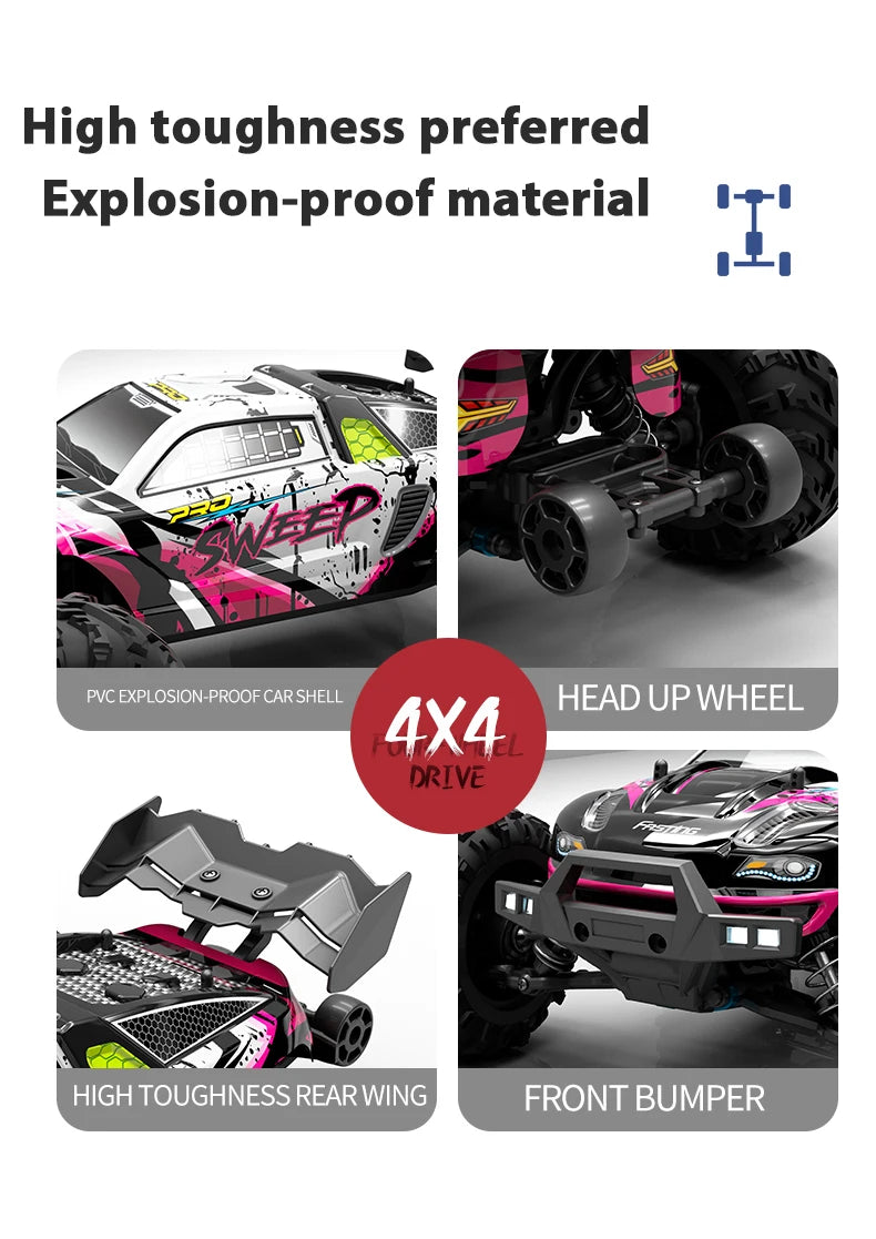 Teeggi 16101 /16102 PRO 1:16 High Speed RC Car With LED Light Drift 70KM/H 4WD RC Off-Road Car Monster Truck Toy For Kid Gifts