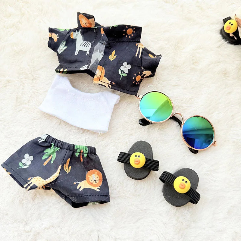 Swimsuit Beach Diving Surfboard for 15/17cm Labubu Glasses Swimming Circle for Labubu V1/V2/V3 Doll Clothes Outfit Accessories