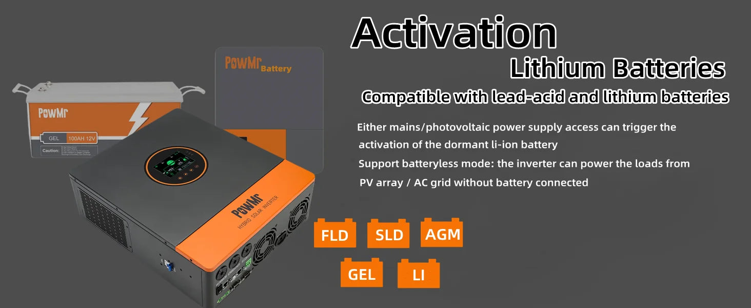 PowMr 5KW Split Phase Inverter 48V 110V Off Grid Pure Sine Hybrid Solar Inverter with MPPT 100A Battery Charger Parallel Up to 6