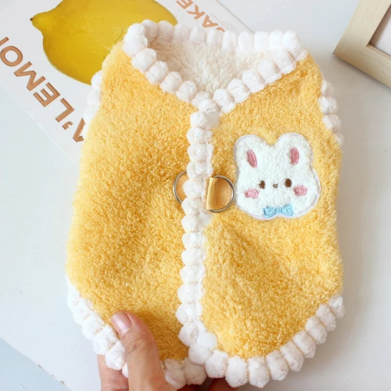Rabbit Pattern Dog Vest Warm Plush Dog Clothes Autumn Soft Puppy Hoodies Luxury Cute Cat Vest Pullover Bichon Poodle Pet Apparel