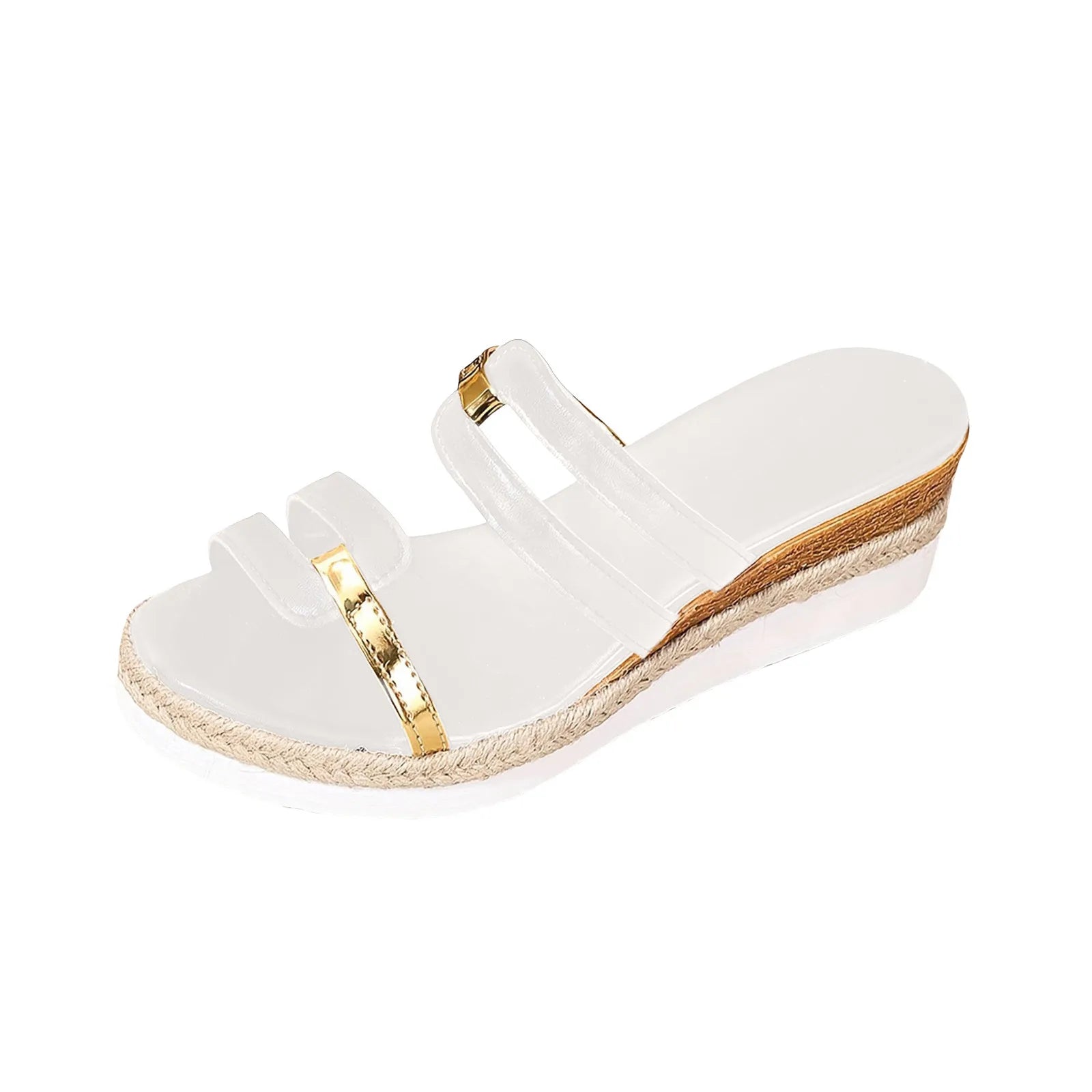 2024 Summer Casual Color Blocking Sandals For Women Dressy Comfortable Soft Leather  Thick Soled Slope Woven Straw Sandals