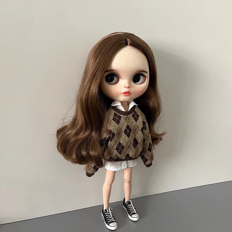 DLBell Blyth Doll Clothes Cute Sweater Diamond check Hoodies Shirts Shorts for Blyth OB24 Pullip Licca 1/6 Dolls Outfits