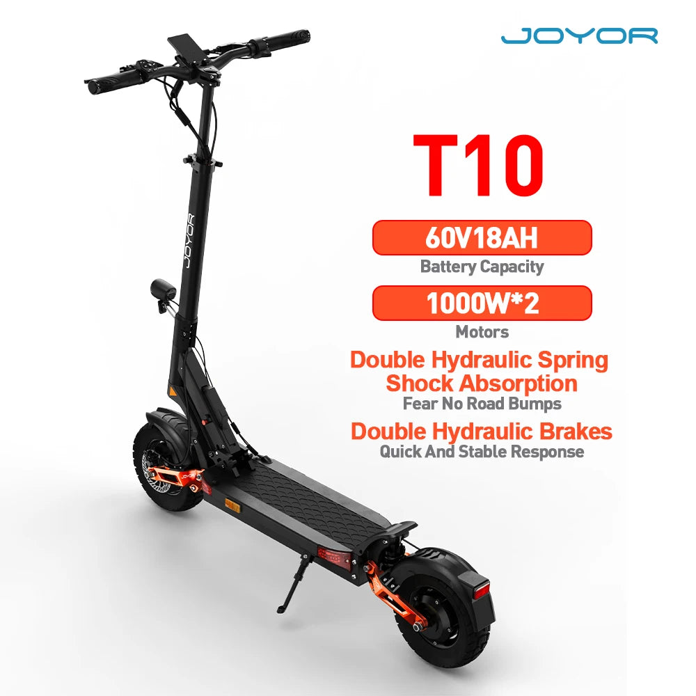 JOYOR T10 Electric Scooters 1000W*2 Dual Motor 60V18AH E Scooter Range 30-75km 10‘’Off-Road Tire Folding Adult Electric Scooter