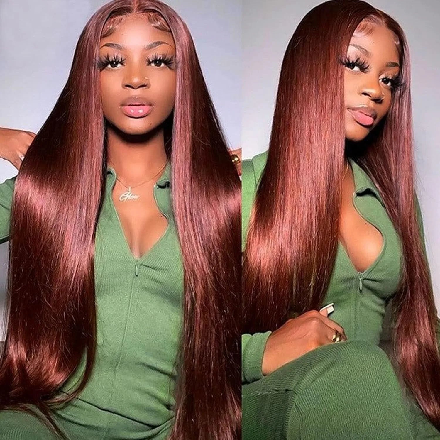 Reddish Brown Ultra-thin Invisible Lace Front Wigs Human Hair Upgraded Tiny Knot 13x4 Straight Frontal Human Hair Wig For Women