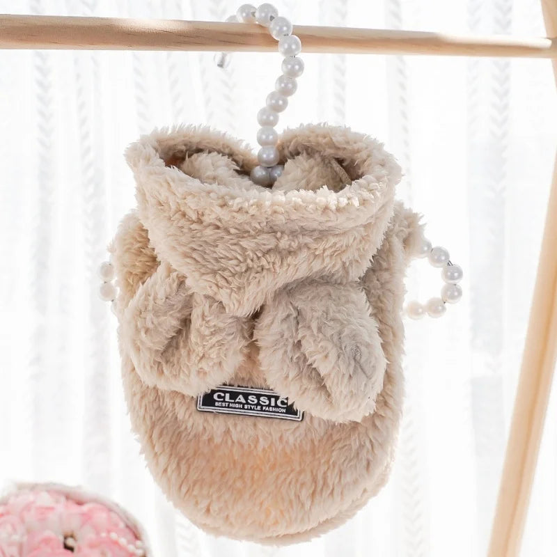 Fashion Plush Dog Hoodies Coat Winter Warm Dog Clothes Rabbit Pattern Cat Jacket Cute Solid Puppy Hoodies Bichon Pet Jacket Coat