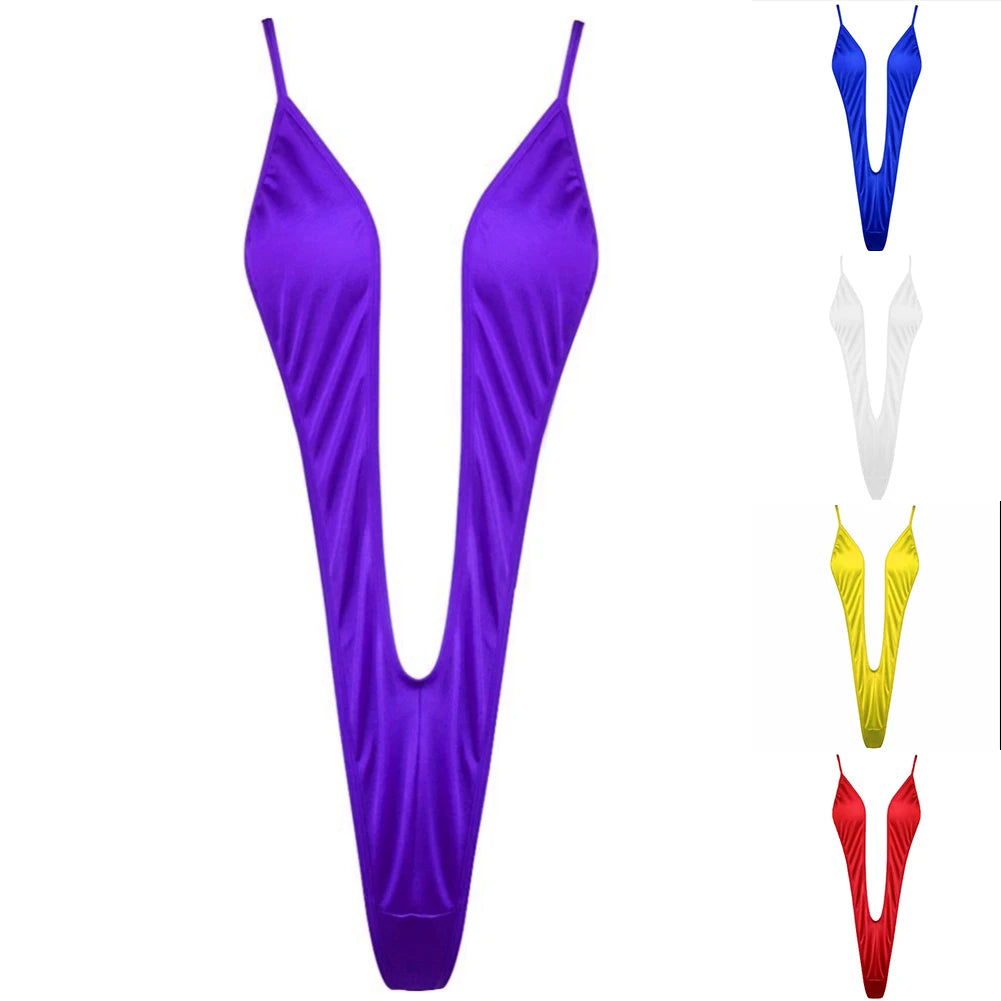 Women Sexy Lingerie Bodysuit Swimsuit Tempt Backless Deep V Bikini High Stretch Three-Point  Bikini Swimsuit Clubwear