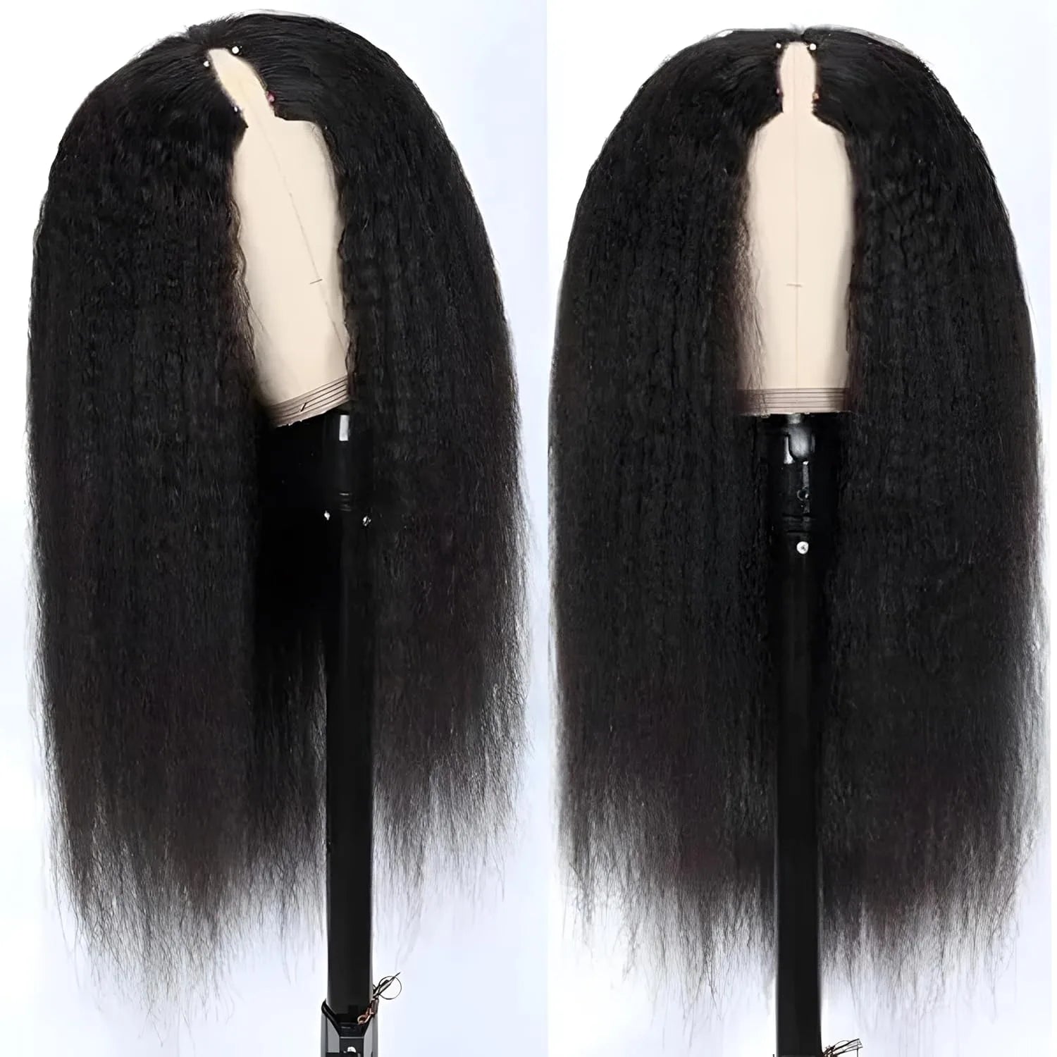 V Part Kinky Straight Human Hair Wig 250% Density for Women Upgrade U part Wig No Leave Out V Shape Clip in Half Wigs No Glue