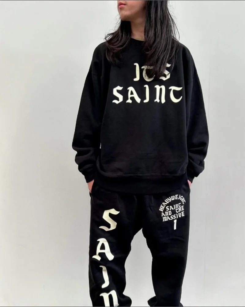 New Letter Print SAINT Hoodies Men Woman Retro Washed Damaged High Street Pullover Sweatshirts Loose Casual Good Quality