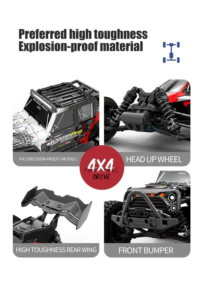 Teeggi 16101 /16102 PRO 1:16 High Speed RC Car With LED Light Drift 70KM/H 4WD RC Off-Road Car Monster Truck Toy For Kid Gifts