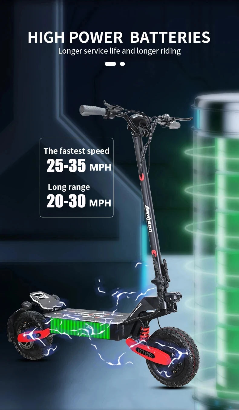 Arwibon GT06Plus Adult Electric Scooter,Speed up to 35MPH, 52V23.4AH ,11 Inch Off-Road Tires, Foldable Sports Commuter E-Scooter