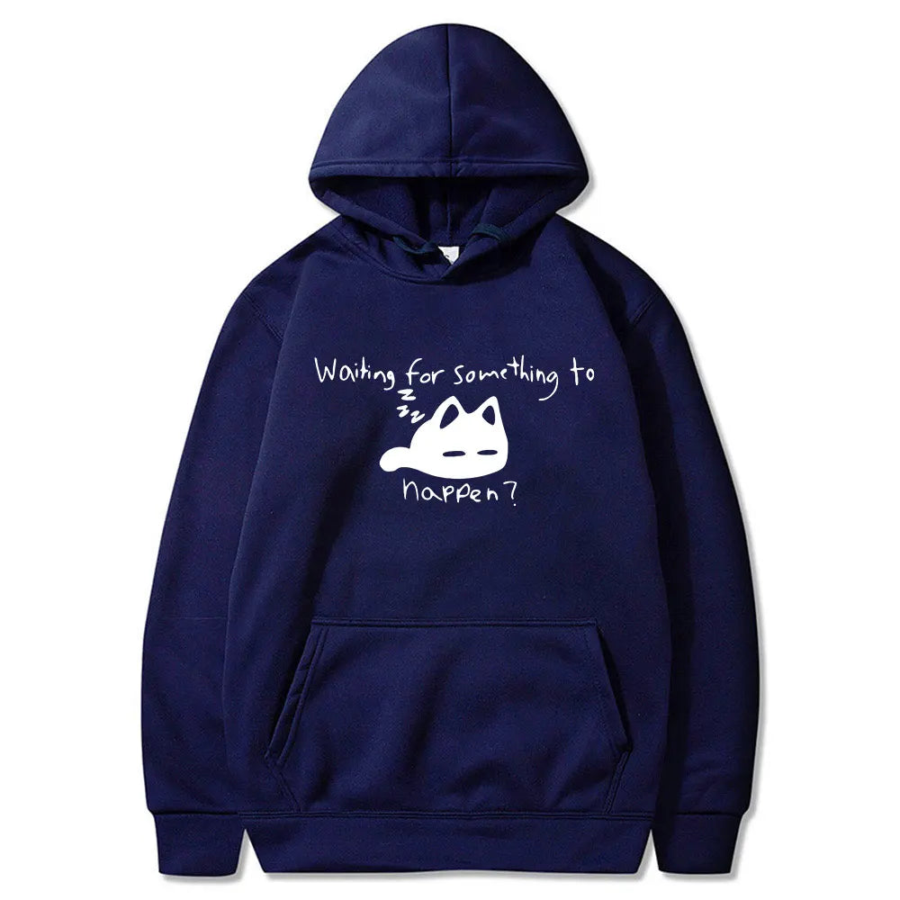 Manga Waiting for Something To Happen Omori Cat Print Hoodie Funny Cats Lover Sweatshirts Harajuku Anime Graphic Hoodies Unisex