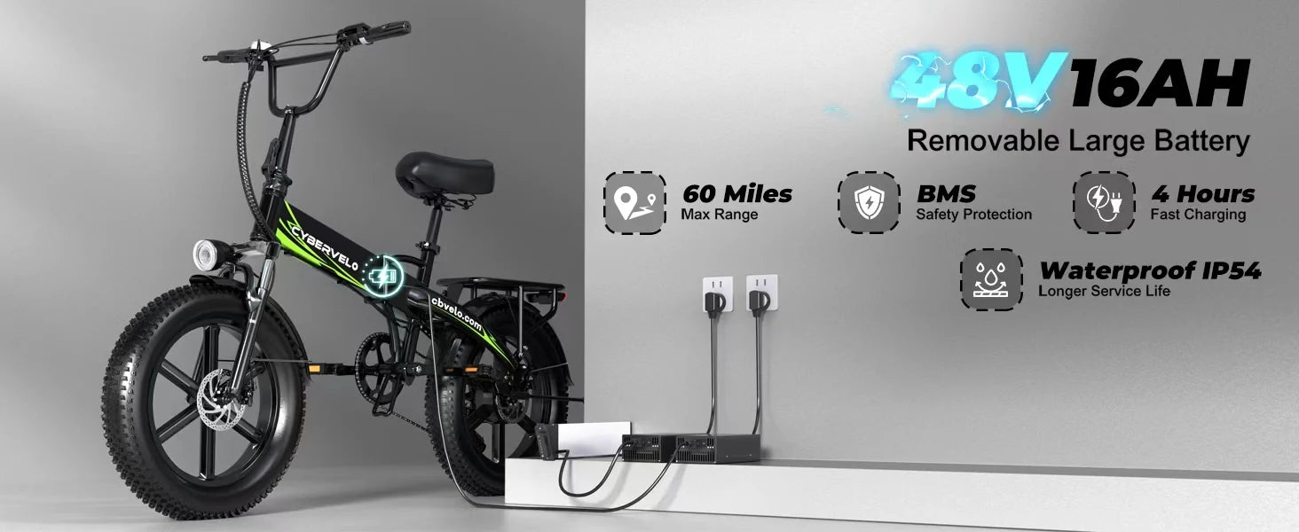 1000W Peak Electric Bike for Adults Cybervelo EK4 EK5 Foldable 28+MPH 80Miles Removable Battery Fat Tire Off-road E-bike