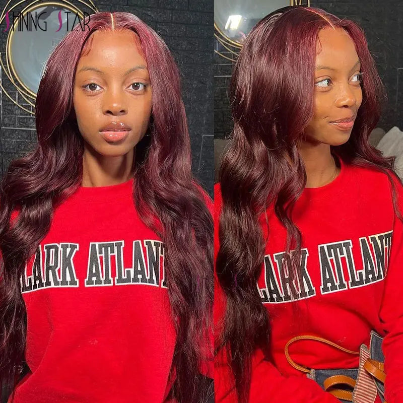 Burgundy Red Bone Straight Lace Front Human Hair Wigs Pre Plucked Colored 99J Red 13x6 Transparent Lace Frontal Wig Human Hair