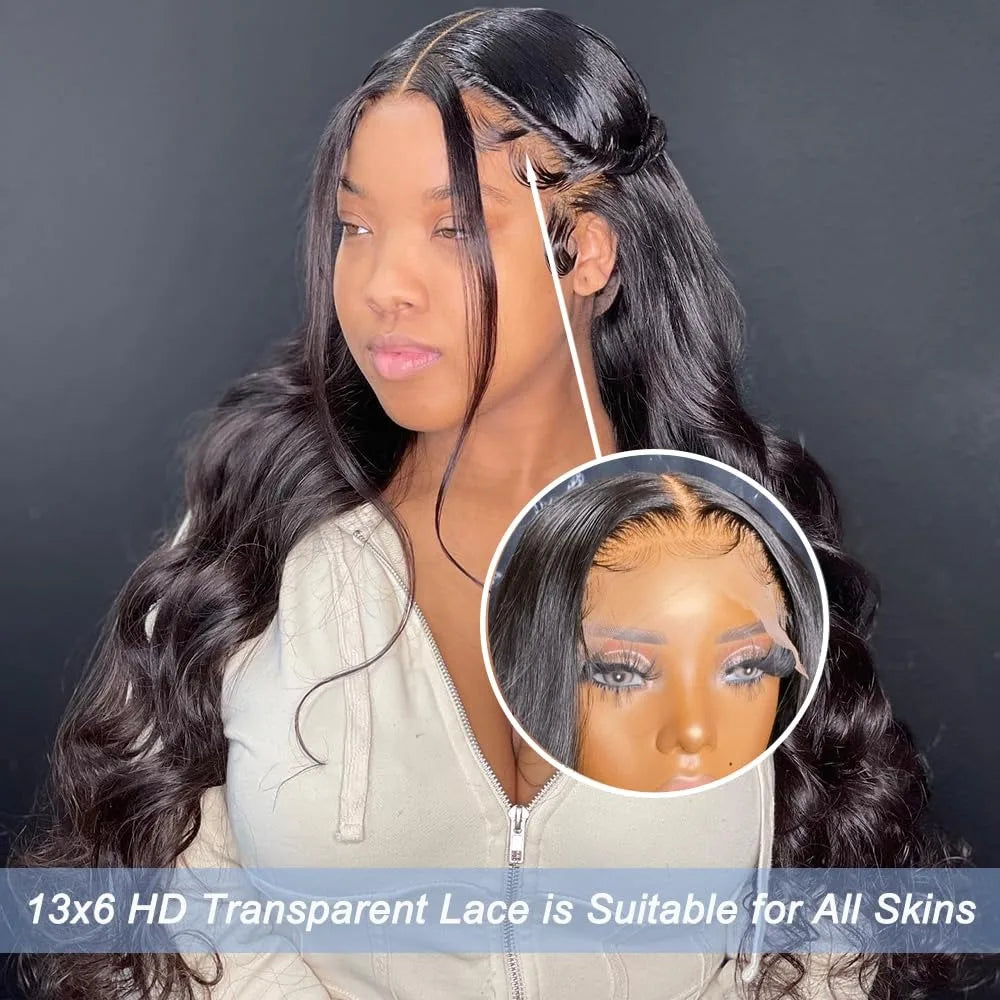 250 Density Body Wave Lace Front Human Hair Wigs 13x4 13x6 Transparent Lace Frontal Human Hair Wigs 40 Inch Pre Plucked Lace Wig