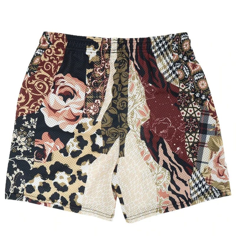 Summer New men short pant Rose Design Casual Shorts Street Hip Hop Fitness Polyester Fast Dry Breathable Embroidery Men Shorts