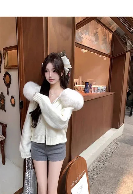 Winter Women Old Money Girl Long Sleeve Full Zip Cardigan Sweater Cuddly Hoodies Knitwear 2000s Aesthetic Korean Fashion Sweater