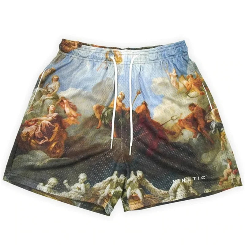 Summer New men short pant Rose Design Casual Shorts Street Hip Hop Fitness Polyester Fast Dry Breathable Embroidery Men Shorts