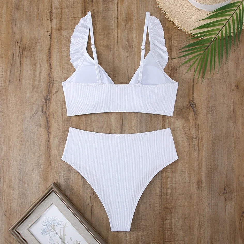 Sexy Striped Ruffle Bikini Swimsuit Women 2025 Two-piece Swimwear High Waisted Bikinis Sets Female Bathing Suit Push Up Monokini