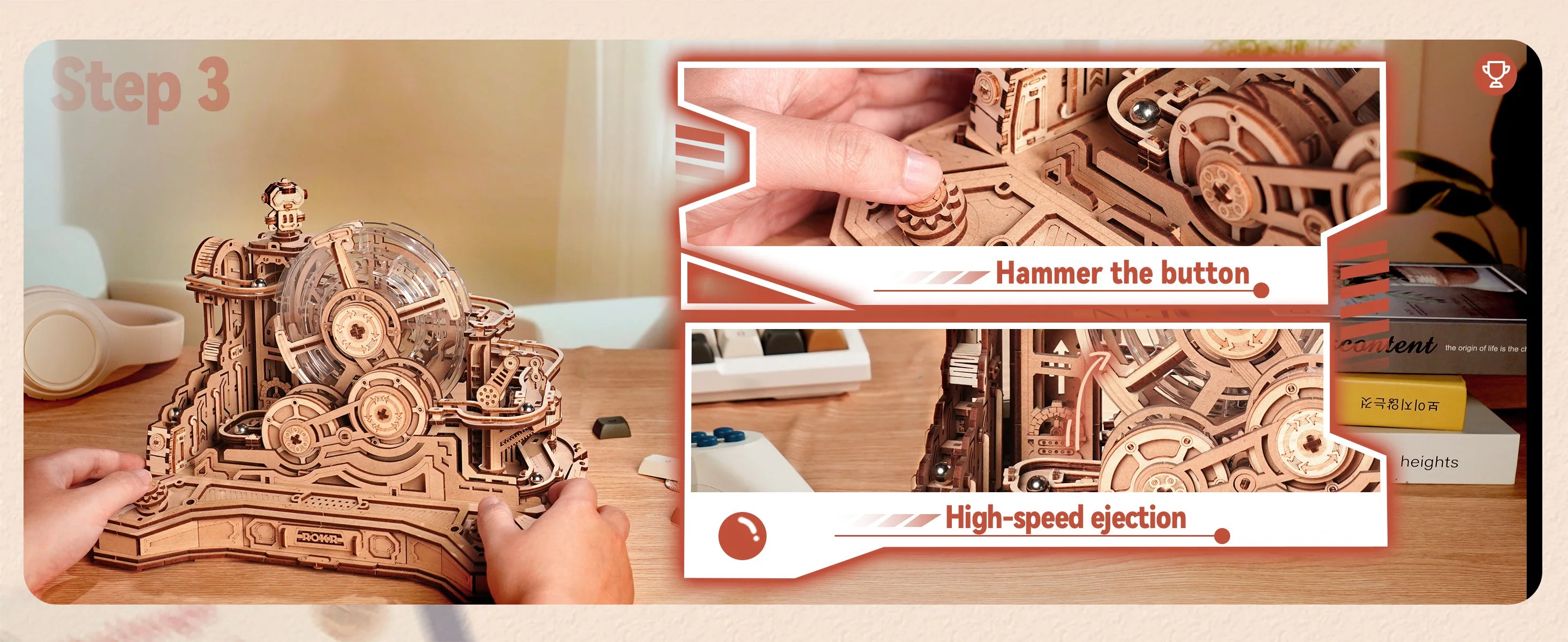 Robotime Rokr Gearball Challenge 3D Wooden Puzzle Rotating Gear Brain Teaser STEM Educational Engineering Toy for Teens Adults