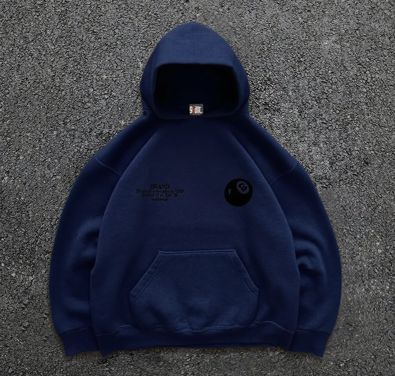 Retro 8-ball pattern hooded men's streetwear,oversized pullover, casual and fashionable sportswear, daily wear and hip-hop style