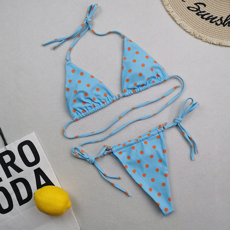 Brazilian Sexy Micro Mini Thong Bikini Set String Bandage Swimwear Women Beachwear Backless Swimsuit Triangle Push Up Biqiuni
