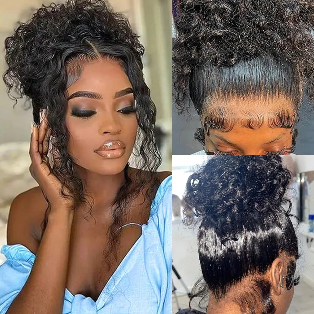 Hidden Strap Deep Wave 360 HD Full Lace Frontal Wigs Human Hair Pre Plucked 12A Glueless Brazilian Virgin Wig With Drawstring