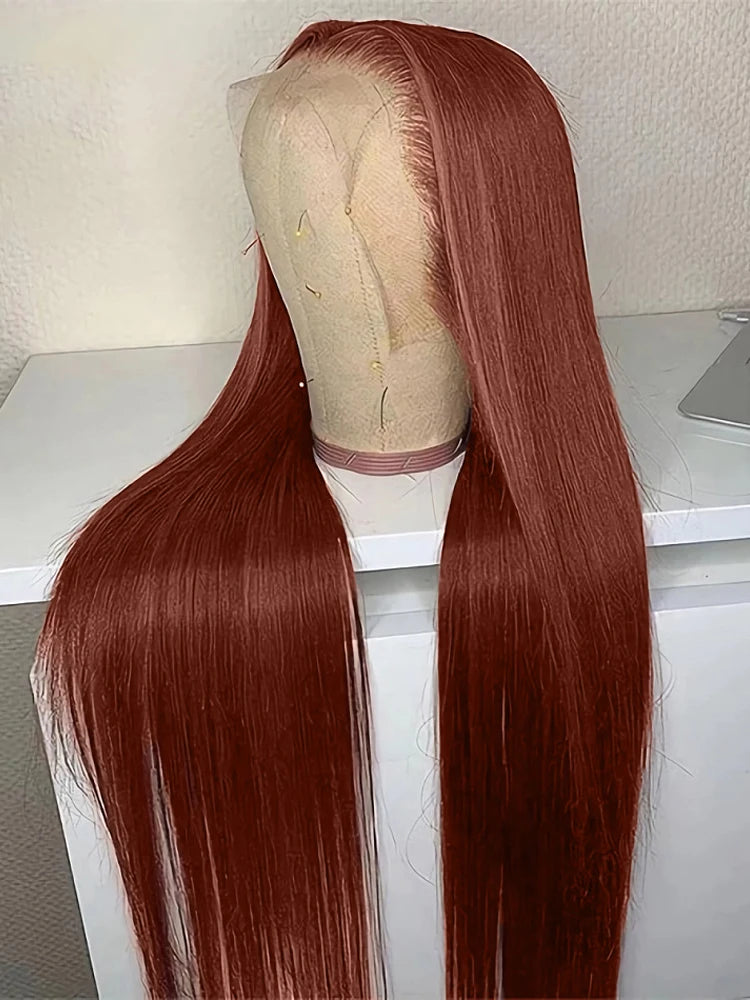 Reddish Brown Ultra-thin Invisible Lace Front Wigs Human Hair Upgraded Tiny Knot 13x4 Straight Frontal Human Hair Wig For Women