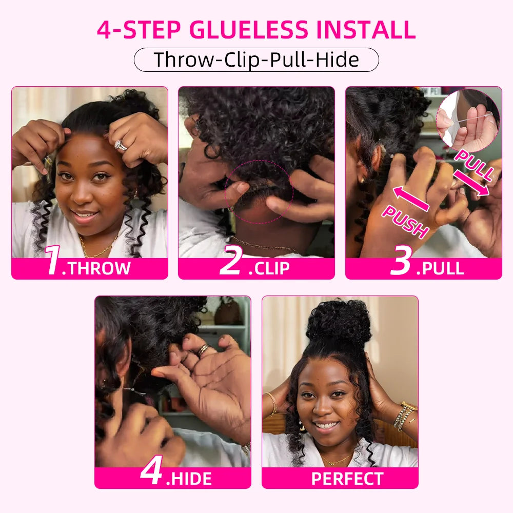 Hidden Strap Deep Wave 360 HD Full Lace Frontal Wigs Human Hair Pre Plucked 12A Glueless Brazilian Virgin Wig With Drawstring