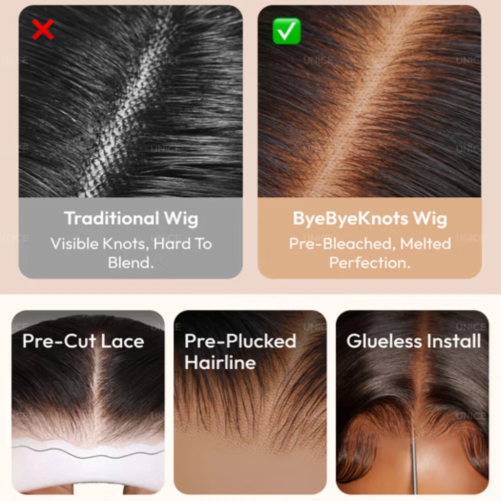 Unice Hair Drawstring Cap 7x5 & 13x4 Water Wave Human Hair Wig With Baby Hair Pre Cut Pre Bleached Pre Plucked Glueless Wigs