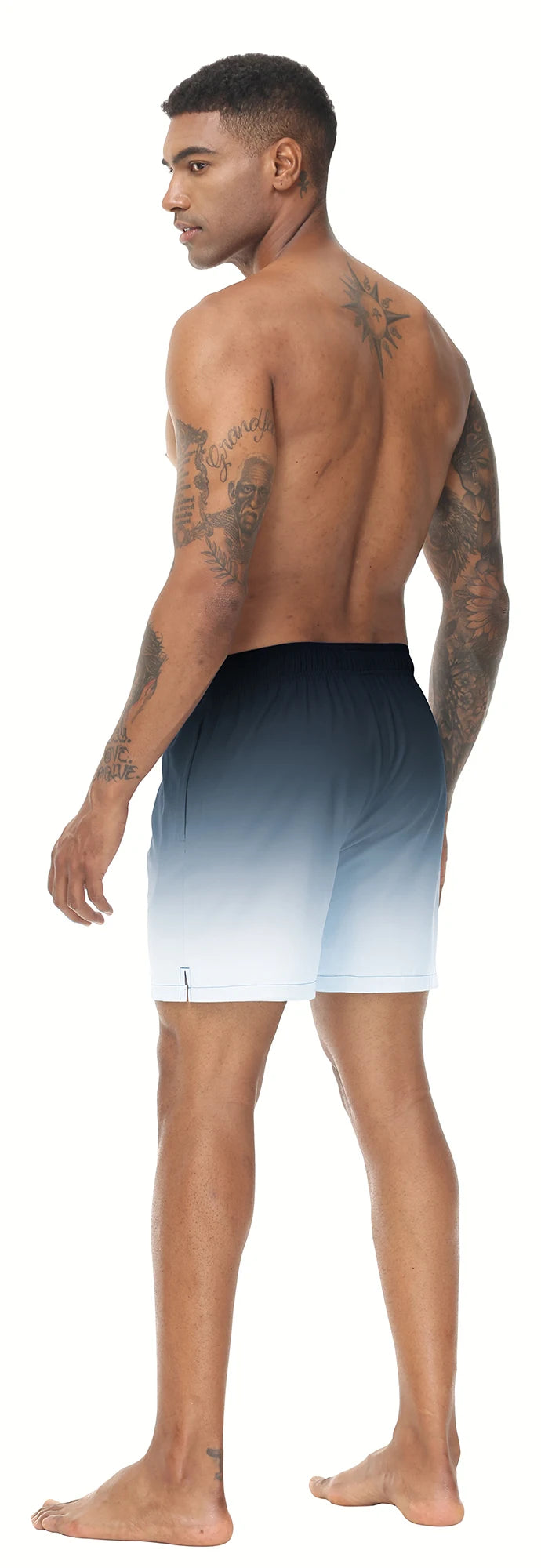 Men's Swim Trunks Gradient Swimming Shorts Quick Dry Beach Shorts with Zipper Pockets and Mesh Lining Fashion Swimsuit for Men
