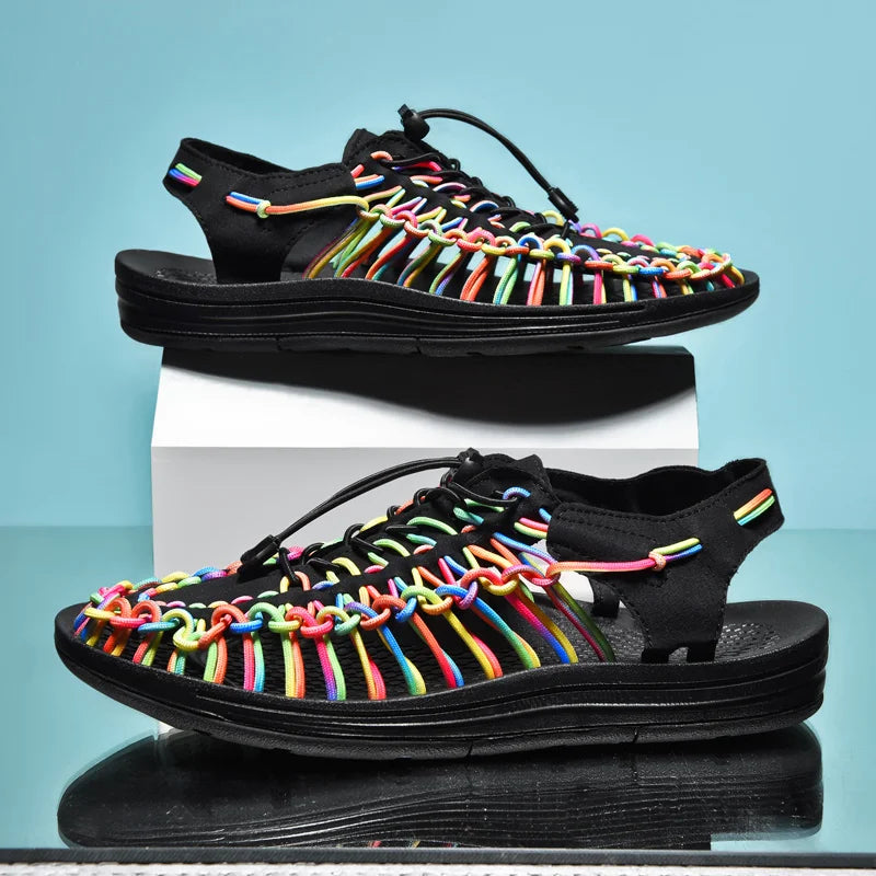 Summer Men Sandals Fashion Handmade Weaving Design Beach Sandals Breathable Casual Flat Sandals Outdoor Couples Sandals Size