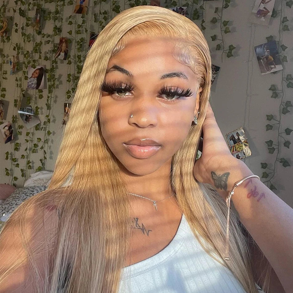 13x6 HD Lace Front Wigs Human Hair Hot Star Malaysian Straight HD Lace Frontal Wigs Honey Blonde Colored Human Hair Wigs 180%