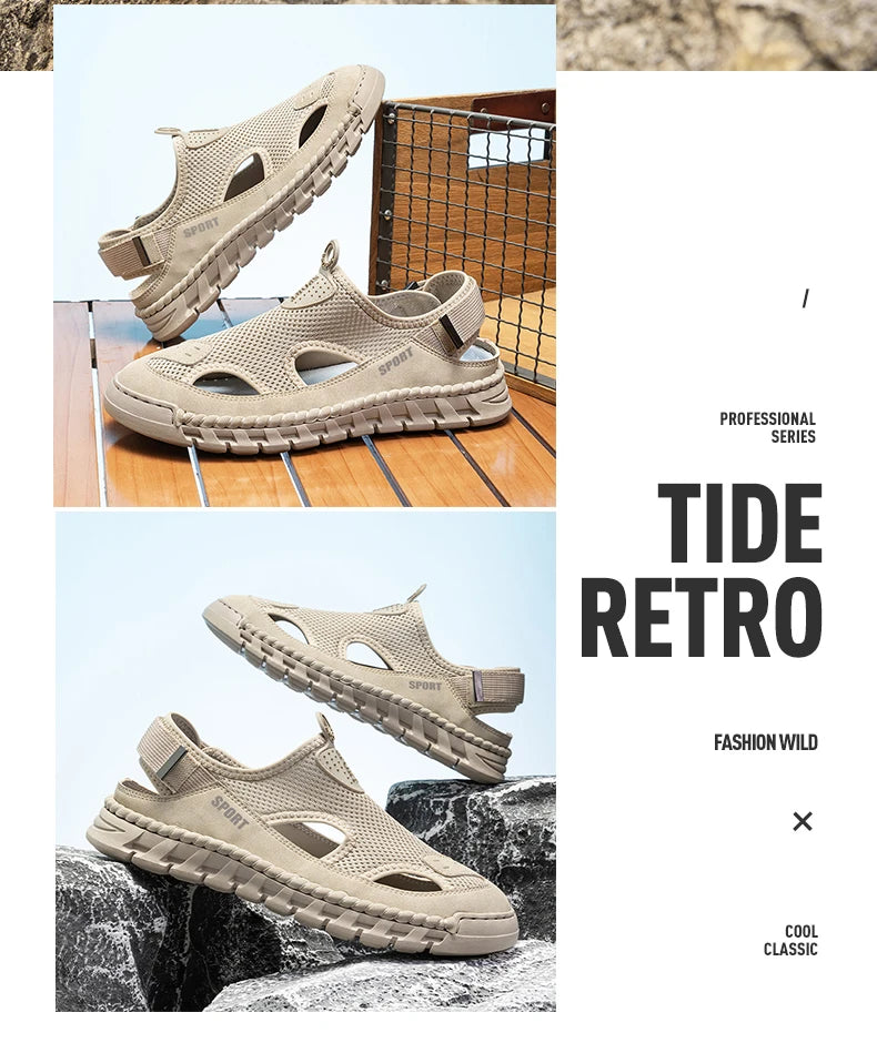 Summer Sandals Shoes Men Outdoor Breathable Lightweight Low-top Shoes Men Anti-slip Flat Water-resistant Hiking Casual Shoes Men