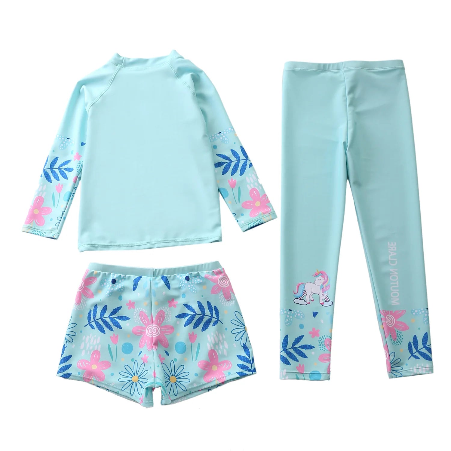 Kids Swimsuit for Girls Unicorn Long Sleeve Children's Swimwear + Surf Pants + Swimming Trunks Rash Guard Bathing Suit Child