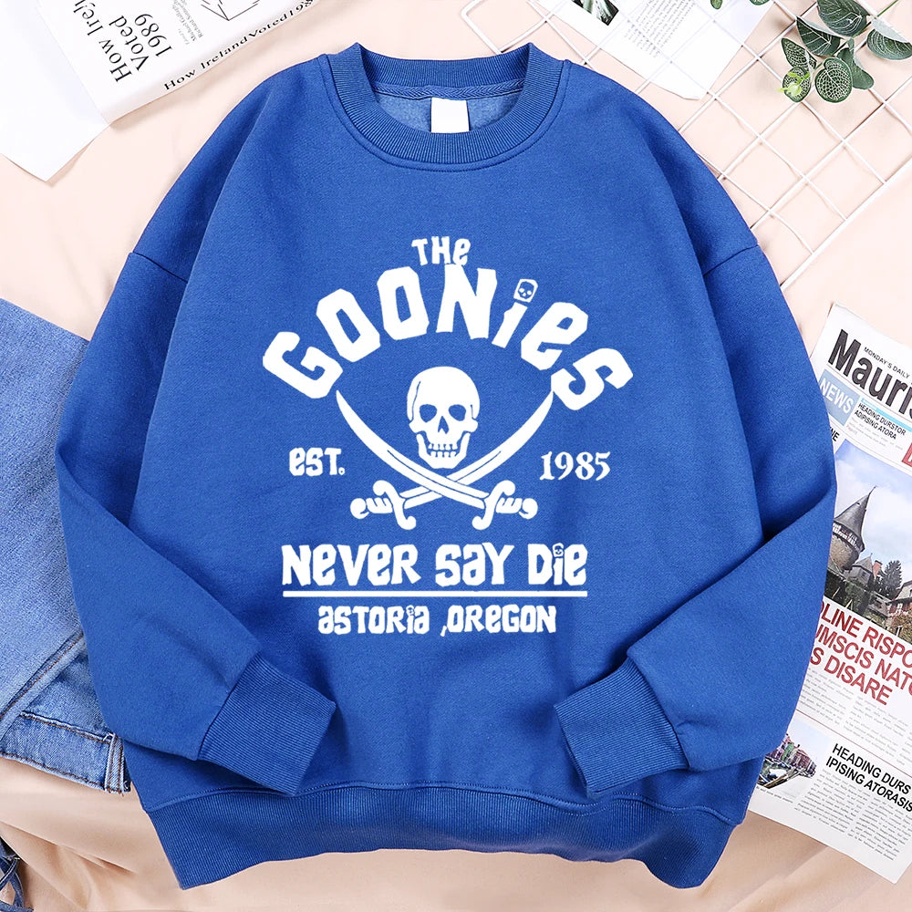 The Goonies Never Say Die Printing Hoody Man Hip Hop O-Neck Menswear Fashion Fitness Hoodie Crewneck Loose Fleece Sweatshirt