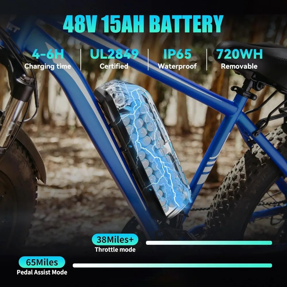 Electric Bike for Adults Peak 1500W Electric Bicycle 48V 15AH (720WH) Battery Electric Bike 26" Fat Tire Mountain,Customized