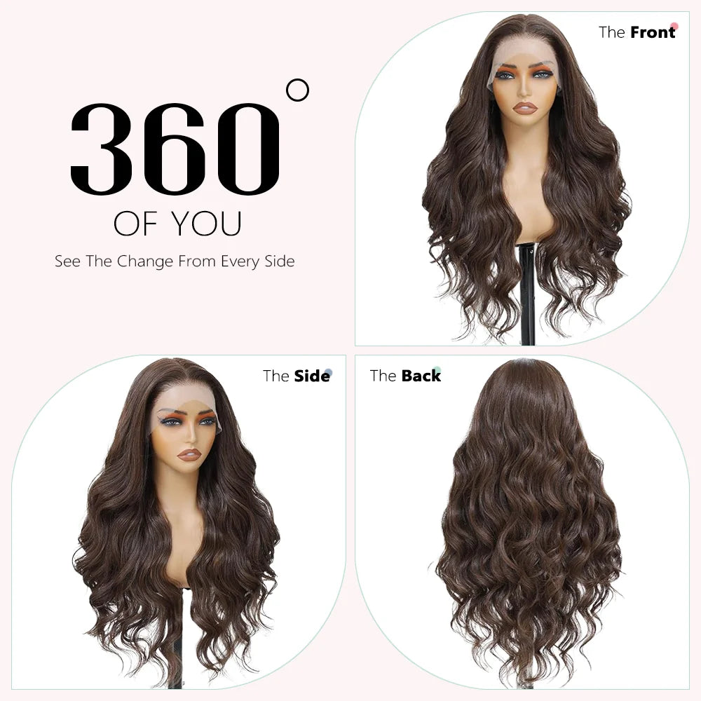 220Density HD Chocolate Brown 13x4 Body Wave Lace Front Wig Brazilian 13x6 Lace Frontal Wigs For Women Remy Human Hair Wig