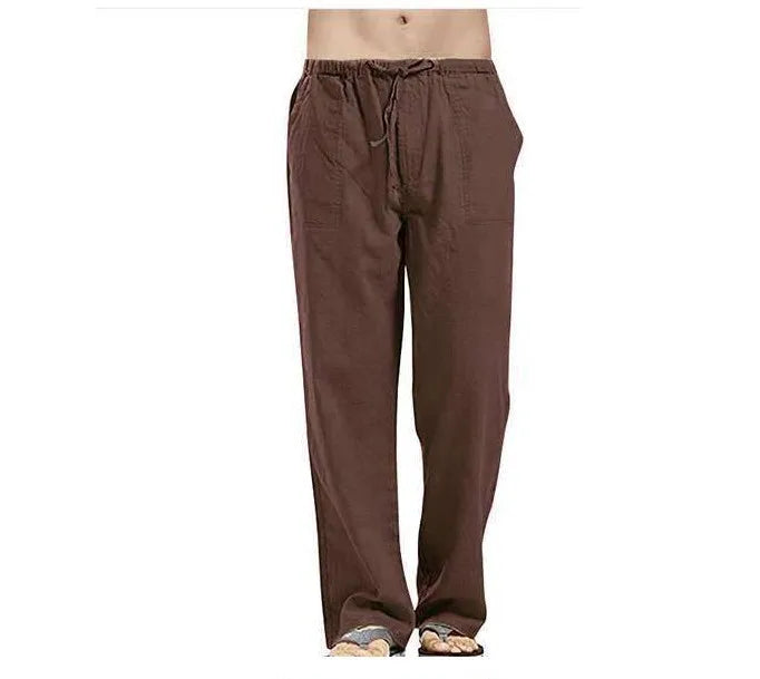 Men's Cotton Linen Pants Summer Solid Color Breathable Linen Trousers Male Casual Elastic Waist Fitness Pants Hip-Hop Streetwear