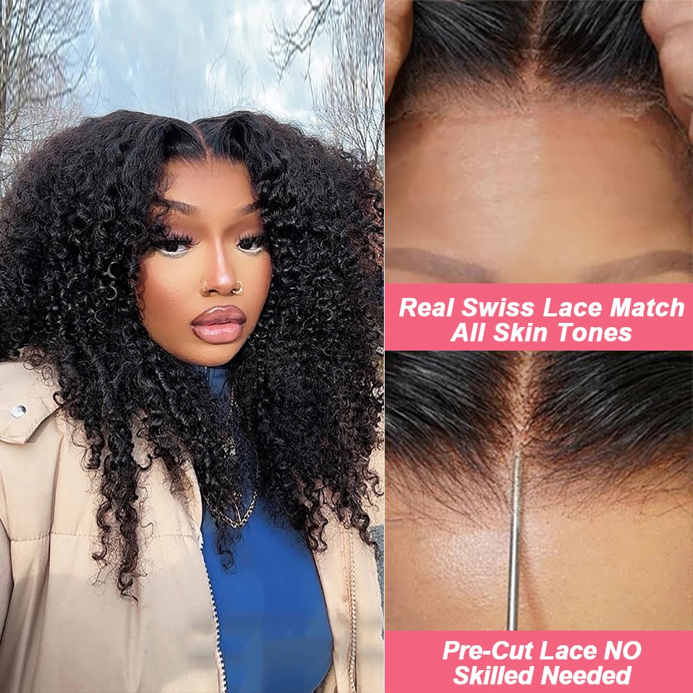 Glueless Wear And Go Kinky Curly Wig Human Hair Precut 7x5 13x6 HD Frontal Wigs Ready to Perplucked Curly Lace Front Wig On Sale