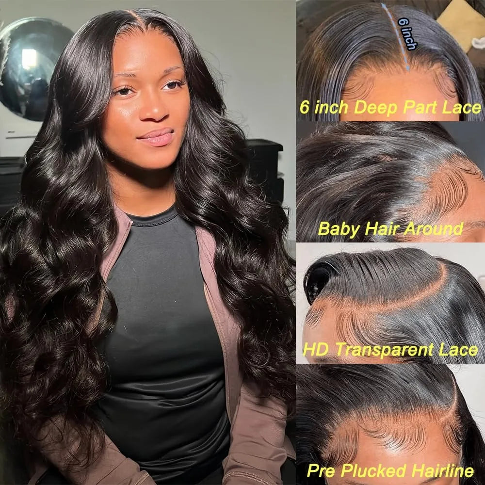 250 Density Body Wave Lace Front Human Hair Wigs 13x4 13x6 Transparent Lace Frontal Human Hair Wigs 40 Inch Pre Plucked Lace Wig