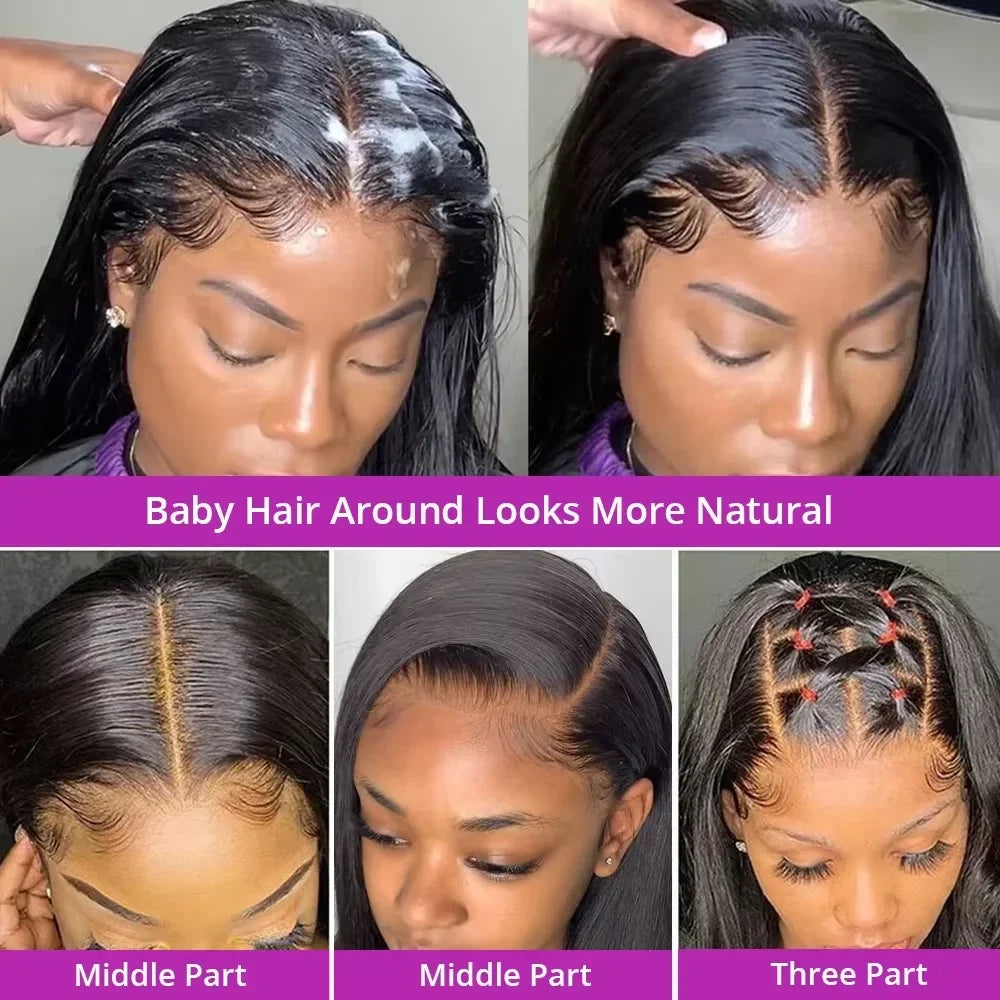 360 Full Lace Frontal Wig 30 Inch Straight HD Lace Front Wigs Human Hair Natural Black 250 Density Upgrade Invisible Drawstring