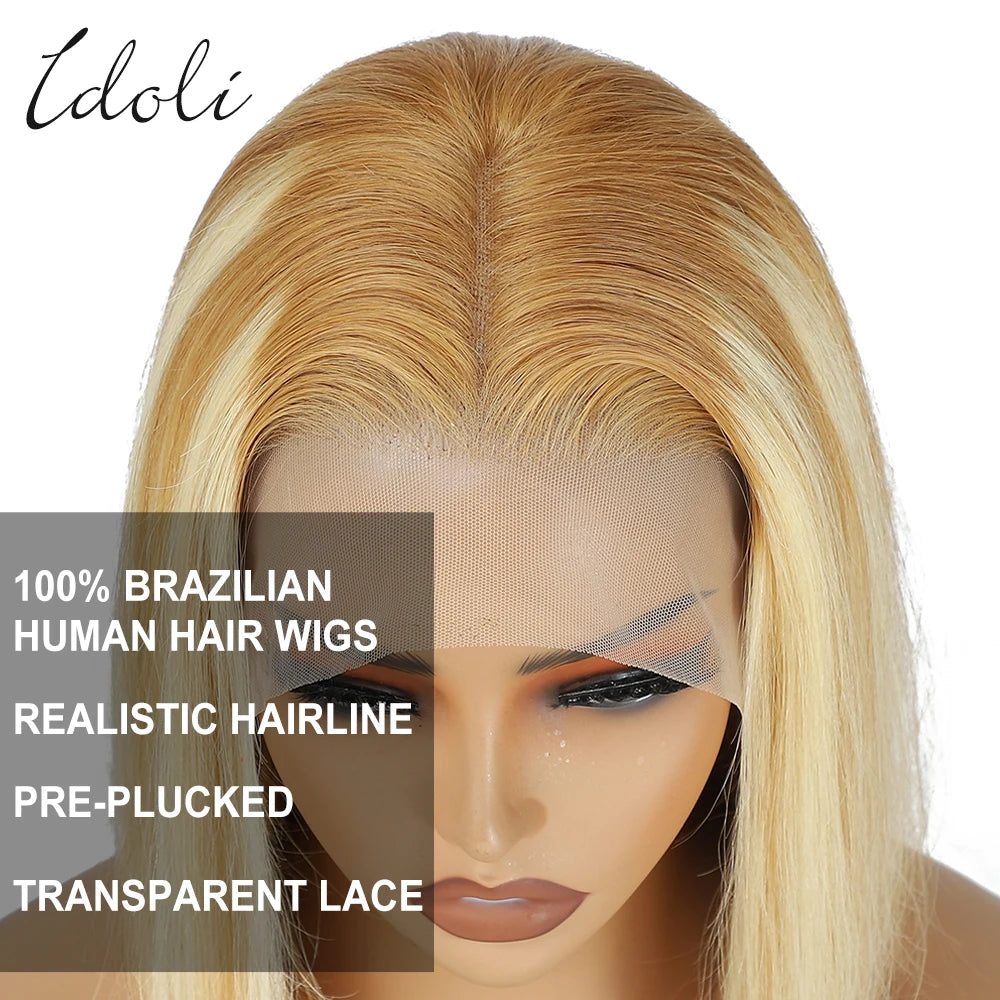 P27/613 Lace Front Wig Human Hair 13x4 Wear And Go Glueless Wigs Human Hair HD Blonde Highlight Lace Front BOB Wig Human Hair