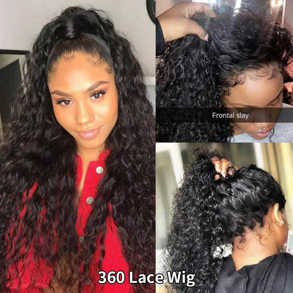 Hidden Strap Deep Wave 360 HD Full Lace Frontal Wigs Human Hair Pre Plucked 12A Glueless Brazilian Virgin Wig With Drawstring