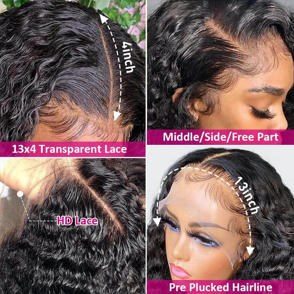 200% Density Deep Wave Frontal Wig 13x4 13x6 HD Curly Lace Front Human Hair Wigs For Women Water Wave Lace Front Wig Remy Hair