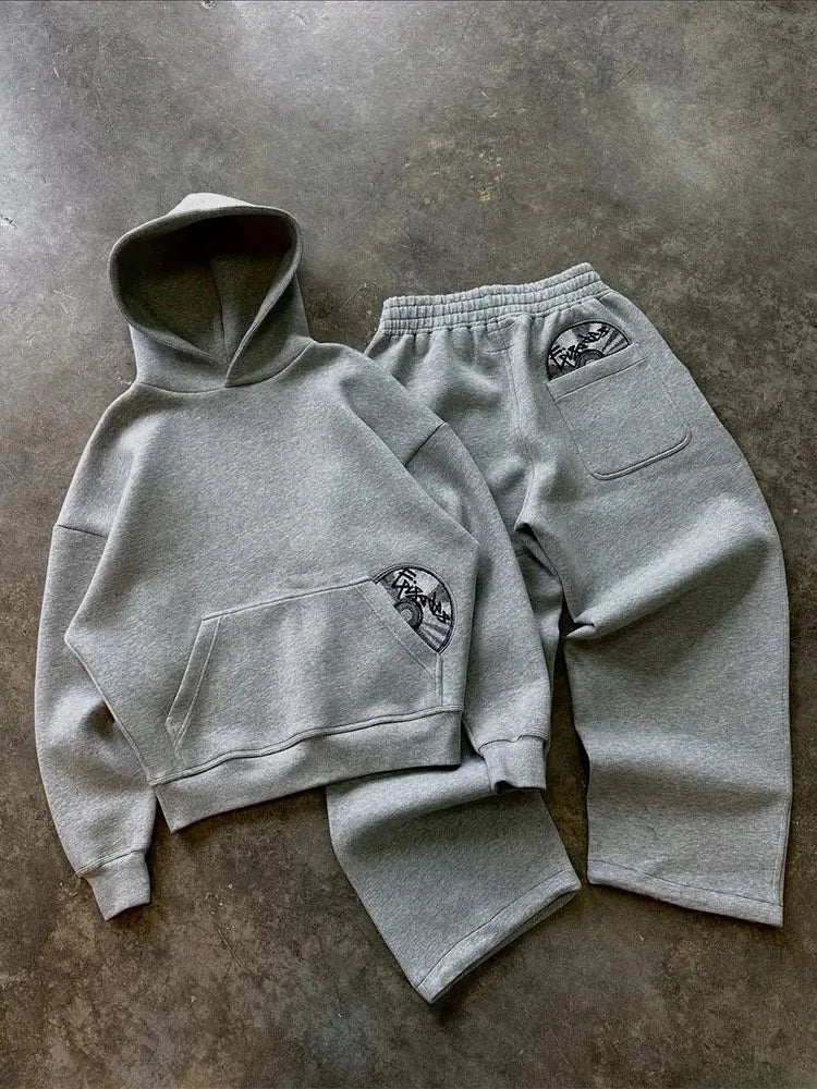 Trendy High Street Retro Casual Streetwear Men's Sports Suit Y2K Harajuku Embroidered Hoodie men Hip-hop Loose Sweatpants