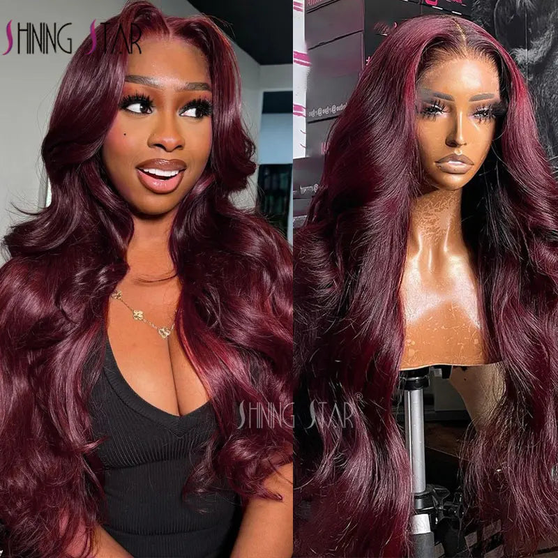13X4 Wear And Go Glueless Lace Frontal Wig Body Wave Colored Burgundy 13X6 Lace Closure Human Hair Wigs Glueless Ready To Wear