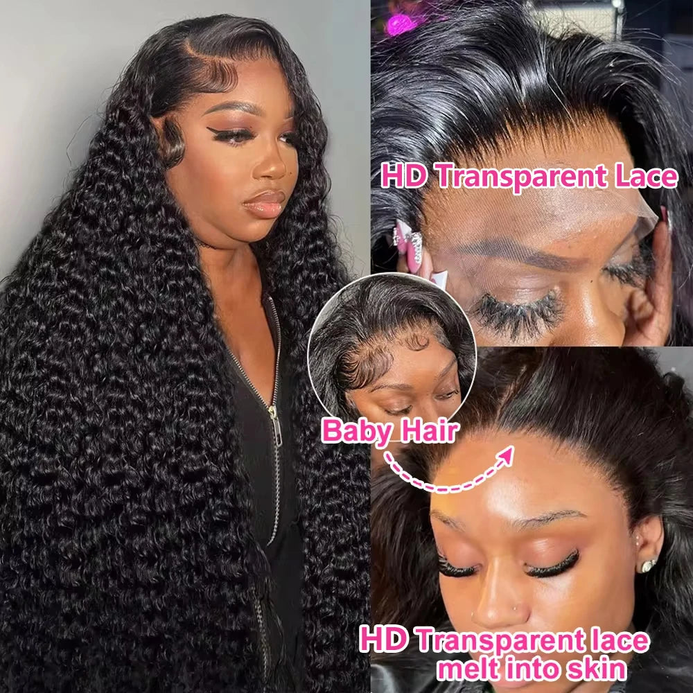 200% Density Deep Wave Frontal Wig 13x4 13x6 HD Curly Lace Front Human Hair Wigs For Women Water Wave Lace Front Wig Remy Hair