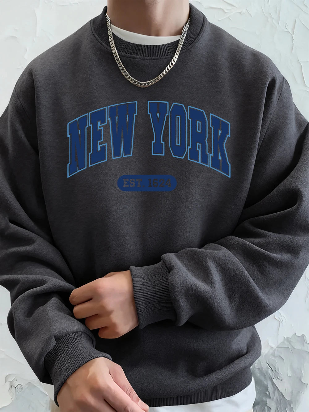 New York Usa Est.1624 Printing Mens Sweatshirts Winter Crewneck Hoodies Street Fleece Loose Streetwears Casual Men'S Clothes